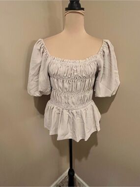 Ro & De Smocked Peplum Puff Sleeve Top - Champagne- size small